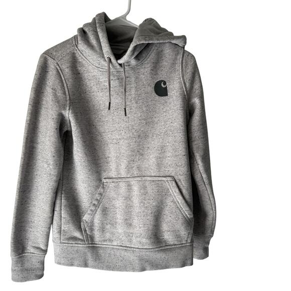 Carhartt Hoodie Mens XS Gray Relaxed Fit Pullover Sweatshirt Fleece Logo Sleeve - Picture 1 of 8
